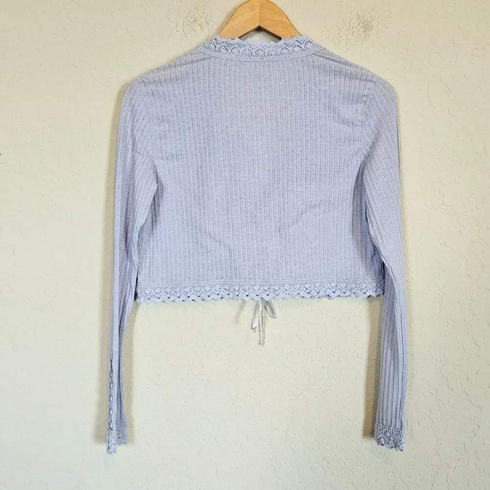 Free People Third Date Crop Top Long Sleeve Crochet Lace Womens Small Balletcore